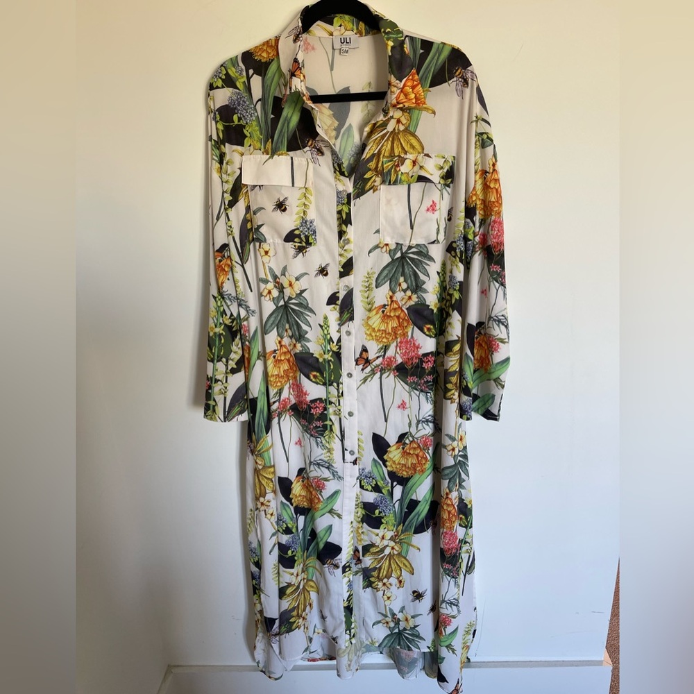 Tropical Print Long Sleeve Dress